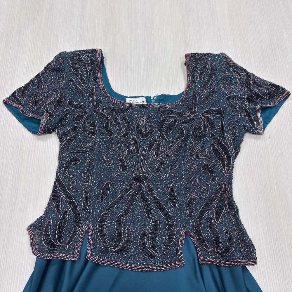 Stenay Vintage Beaded Teal Formal Maxi Dress Size 8 - Picture 2 of 5